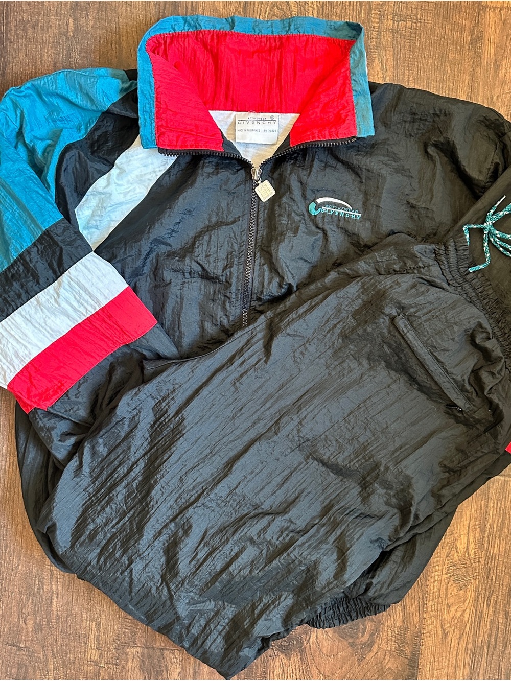 Vintage 90s Givenchy Nylon Tracksuit XL Colorblock Windbreaker Jogger Set